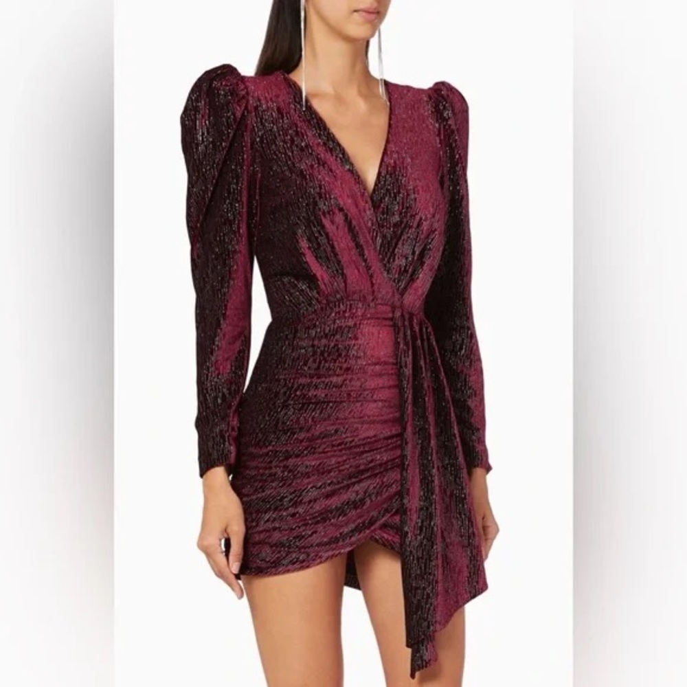 Lavish Alice Shimmering Burgundy Long Sleeve Corset Dress